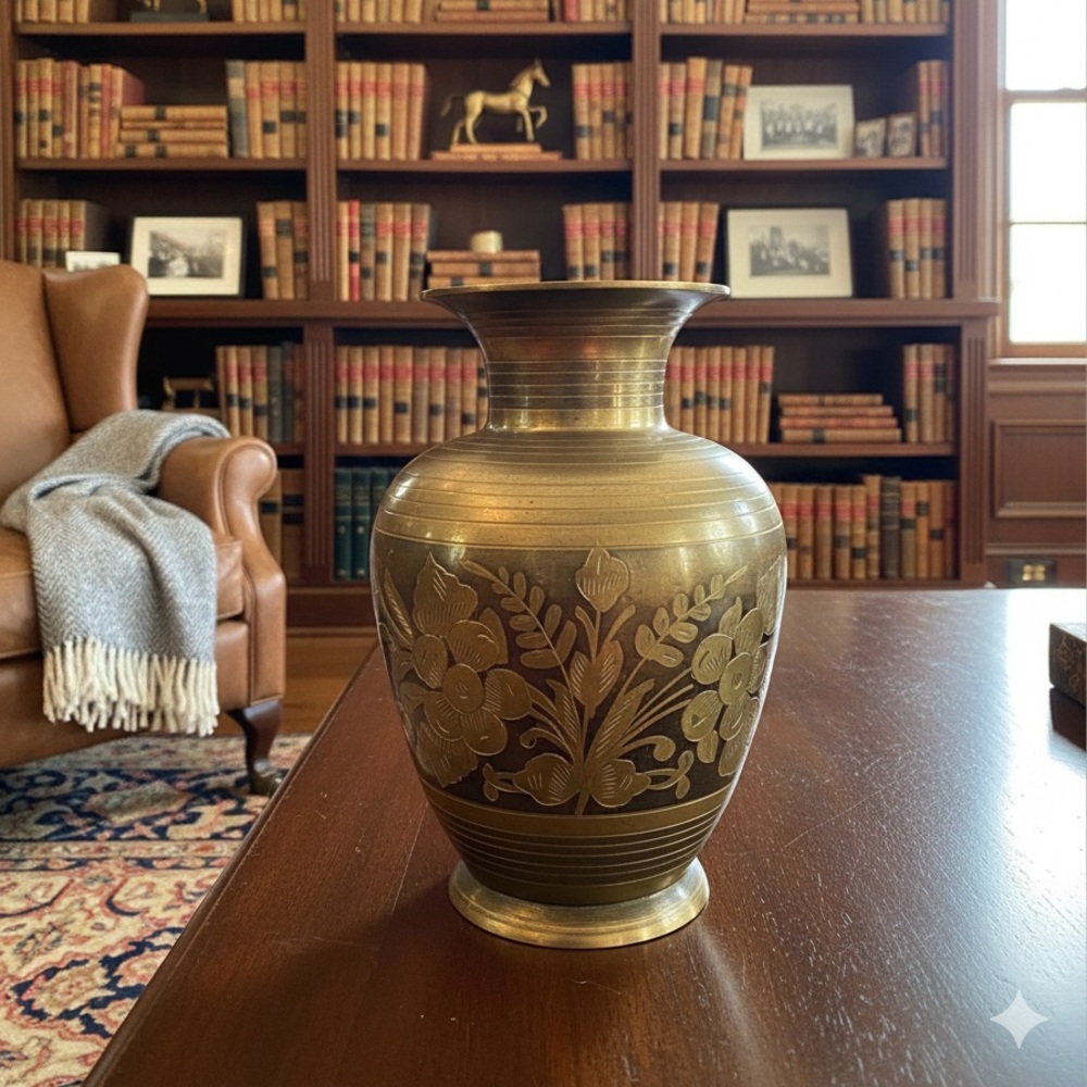 Elegant Brass Vase with Floral Design